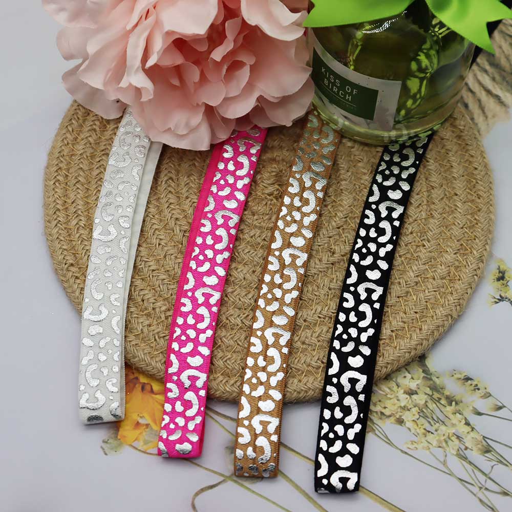 Leopard printed fold over elastic ribbon