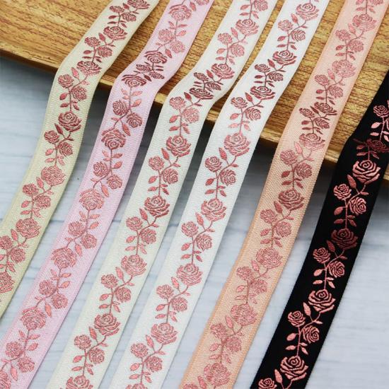 Romantic Rose And Vine Pattern Printed Fold Over Elastic